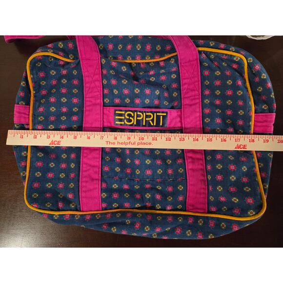 Vtg 80s 90s Esprit Floral Weekend Duffel Tote Bag Large Double Shoulder Strap - Picture 10 of 12